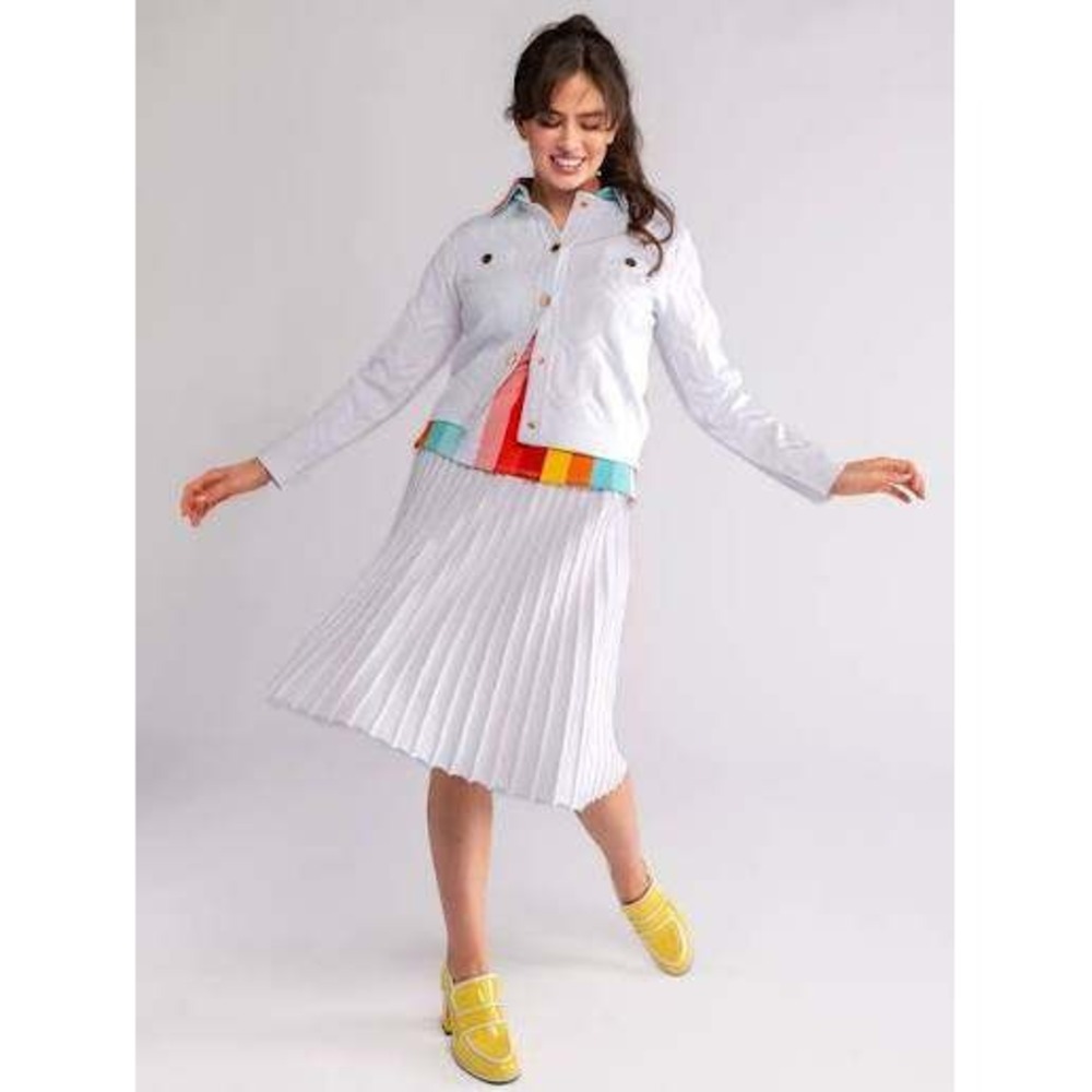Lesley Evers Chloe Knit Pleated Skirt Women Medium White A-Line Quiet Luxury Mod